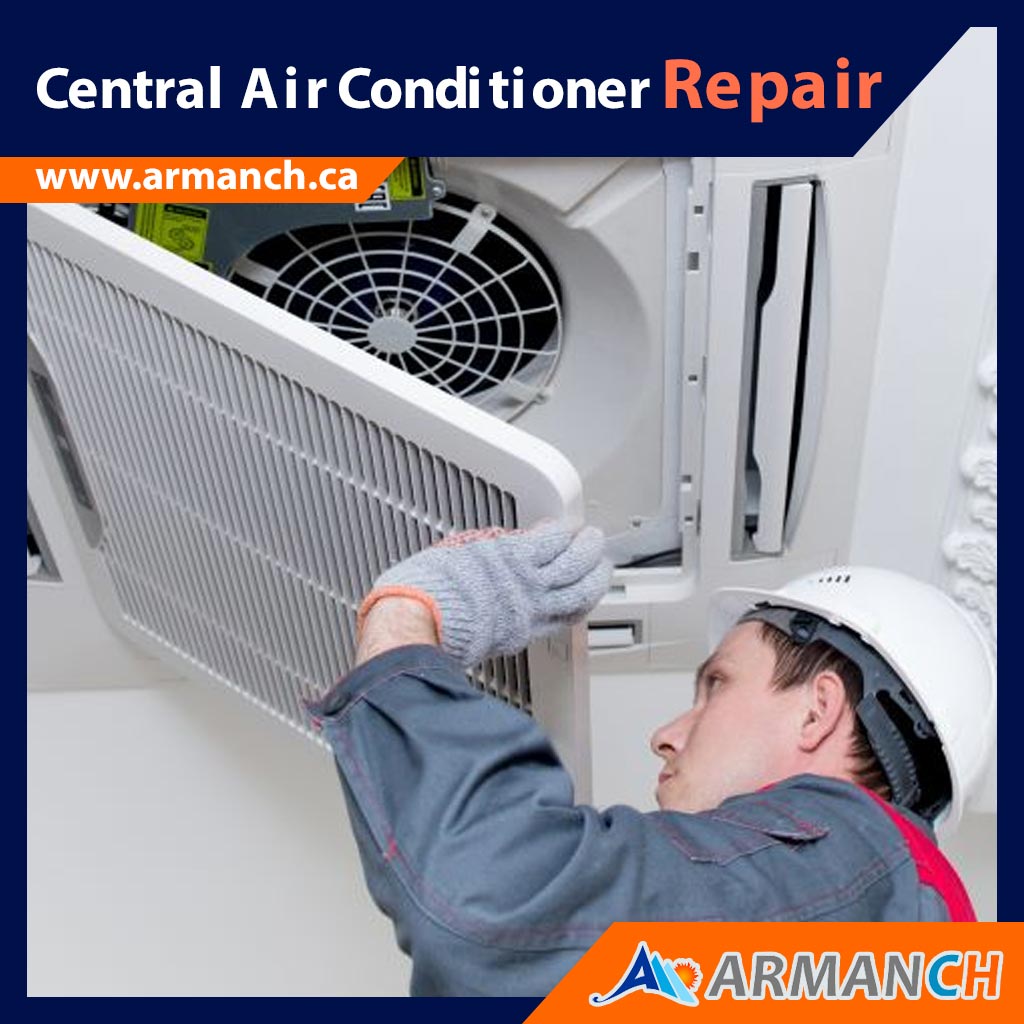 The Armanch Expert during service and repairing central air conditioner