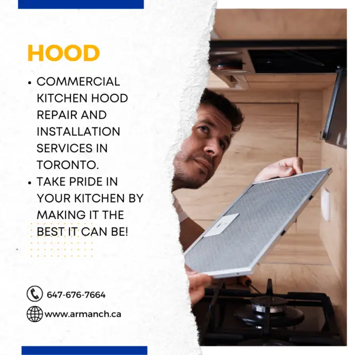 An HVAC Commercial image with an expert who is fixing a hood
