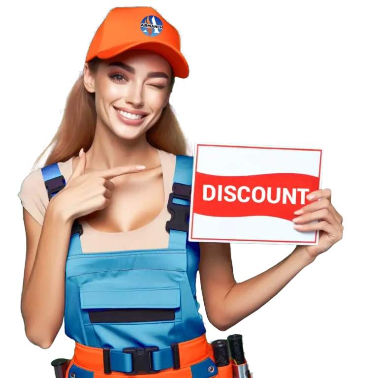 Armanch Woman worker holding discount bilboard on her 2 hand