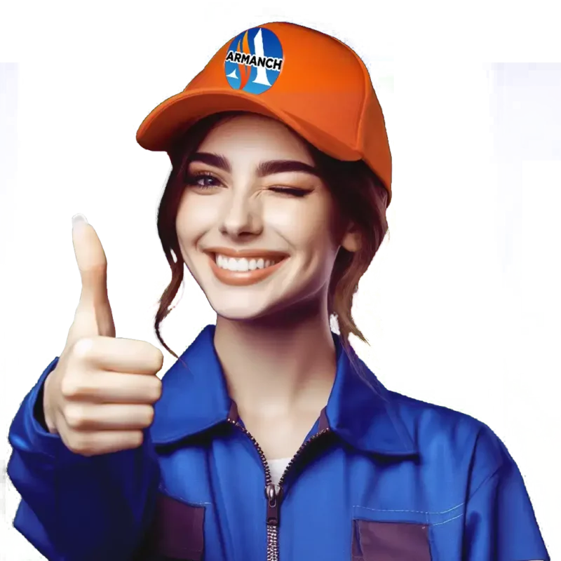 Armanch hvac woman worker rising up her hand as good luck sign