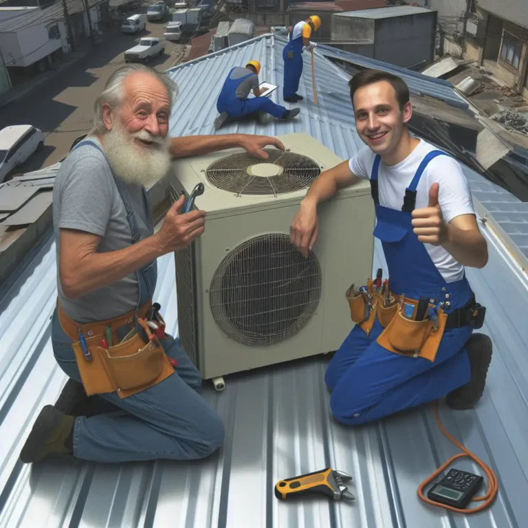 Two armanch hvac expert installing an ac on the roof